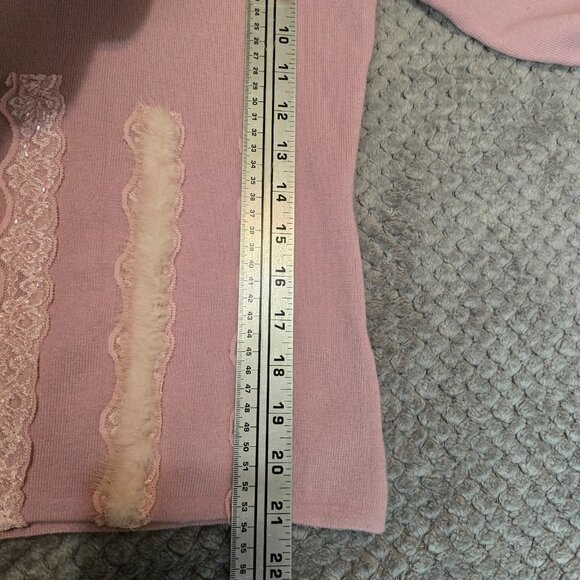 VINTAGE Saint André Italy Pink Wool Blend Sweater Lace Faux Fur Beads Sequin S/M - Picture 6 of 8
